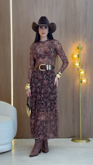Vestido Longo + Chapéu Texas Brinde |Ref.69|